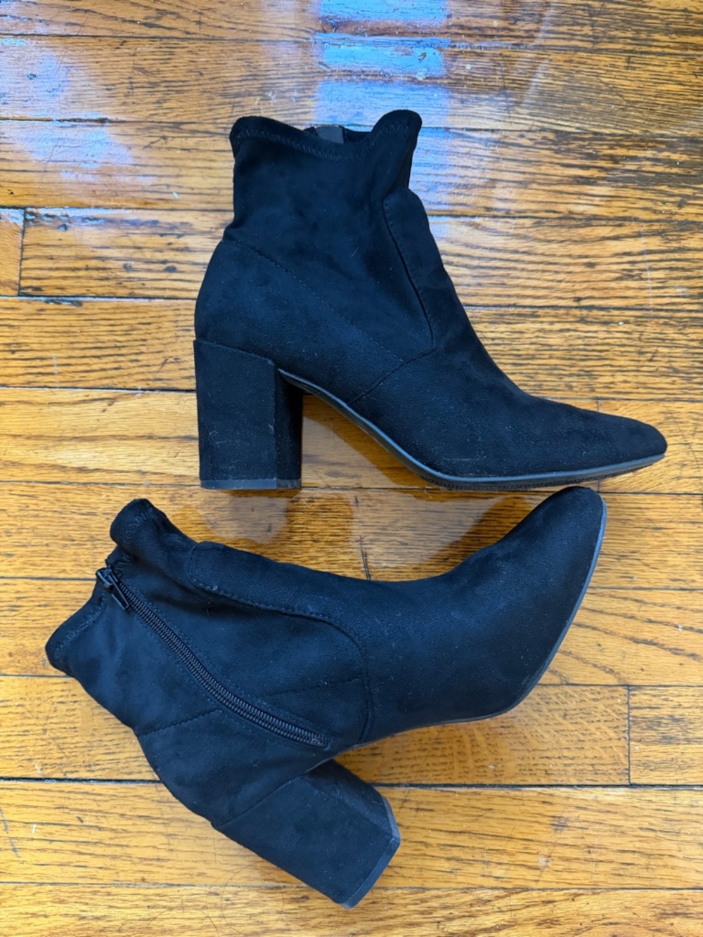 Women's Black Suede Block Heel Ankle Boots